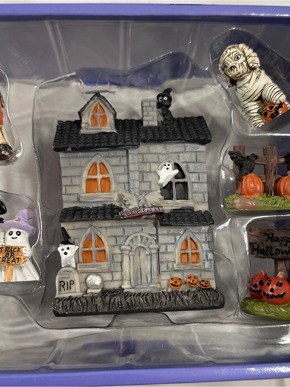 Haunted Grey & Black Halloween Haunted House Village Set New